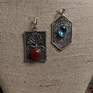 Set of pendants tree of life carnelian, blue topaz